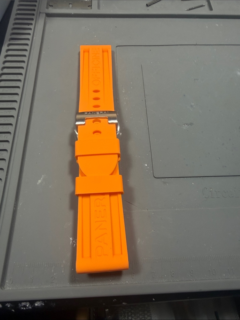 Panerai Orange Rubber Watch Strap with Silver Buckle